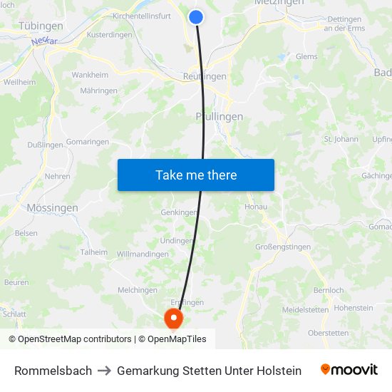 Rommelsbach to Gemarkung Stetten Unter Holstein map