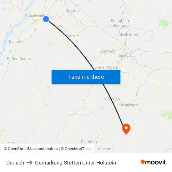 Durlach to Gemarkung Stetten Unter Holstein map