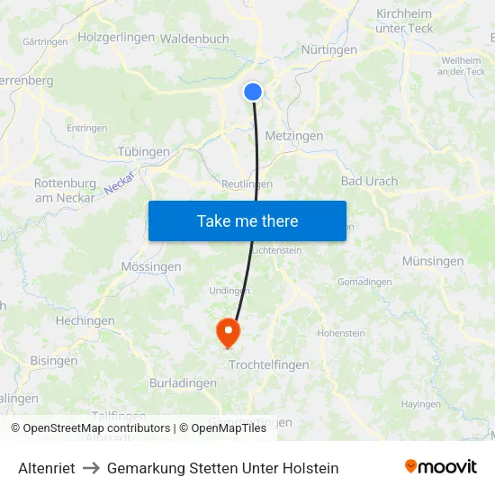 Altenriet to Gemarkung Stetten Unter Holstein map