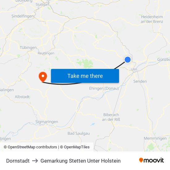 Dornstadt to Gemarkung Stetten Unter Holstein map