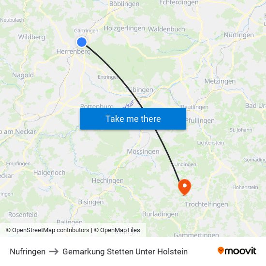 Nufringen to Gemarkung Stetten Unter Holstein map