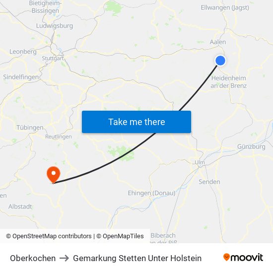 Oberkochen to Gemarkung Stetten Unter Holstein map