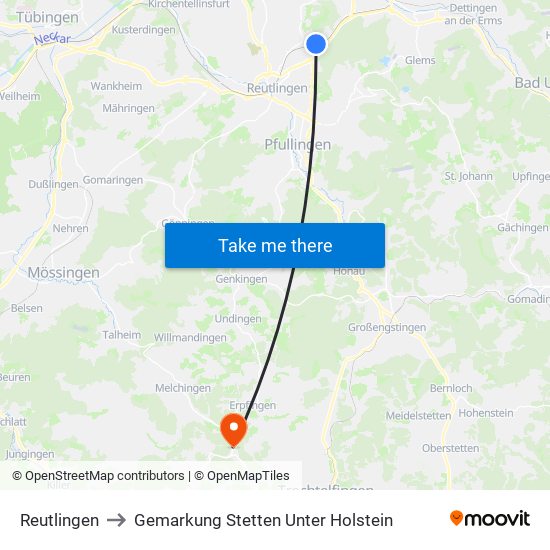 Reutlingen to Gemarkung Stetten Unter Holstein map