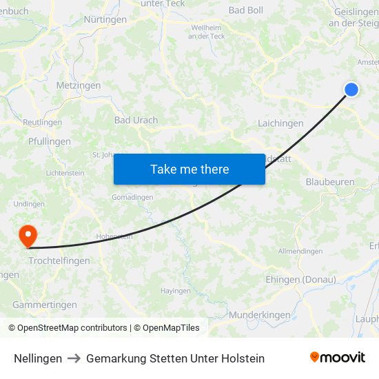 Nellingen to Gemarkung Stetten Unter Holstein map