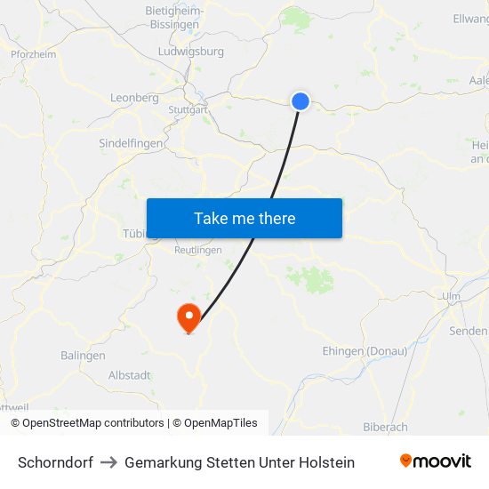 Schorndorf to Gemarkung Stetten Unter Holstein map