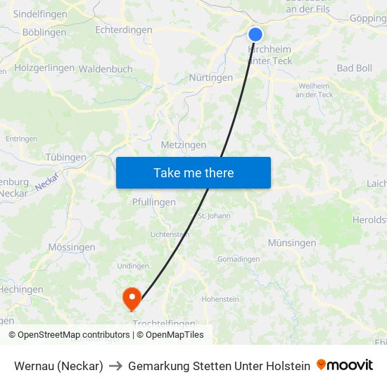 Wernau (Neckar) to Gemarkung Stetten Unter Holstein map