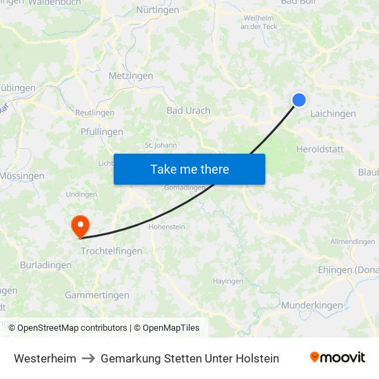 Westerheim to Gemarkung Stetten Unter Holstein map