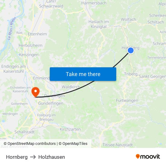 Hornberg to Holzhausen map