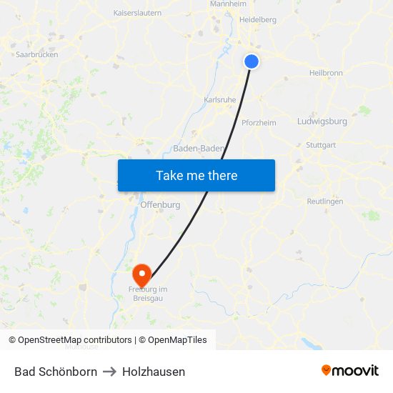 Bad Schönborn to Holzhausen map