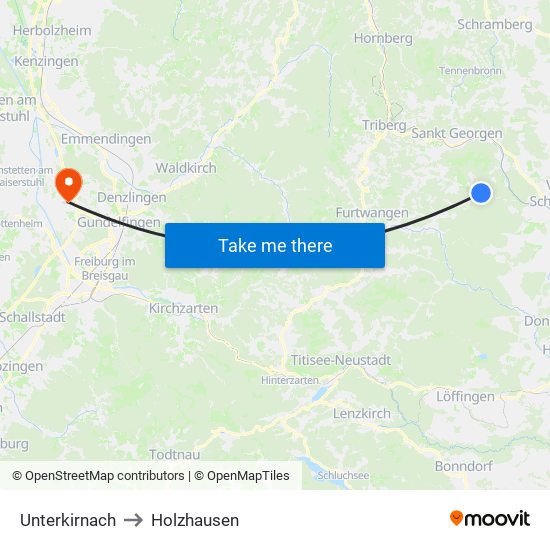 Unterkirnach to Holzhausen map