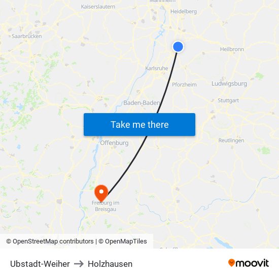 Ubstadt-Weiher to Holzhausen map