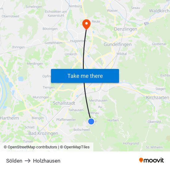 Sölden to Holzhausen map