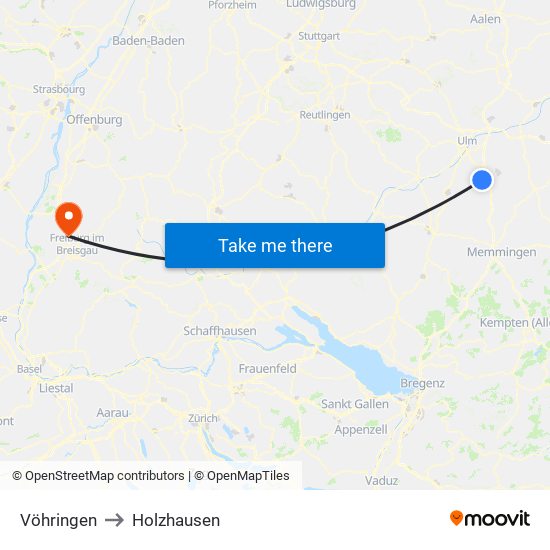 Vöhringen to Holzhausen map