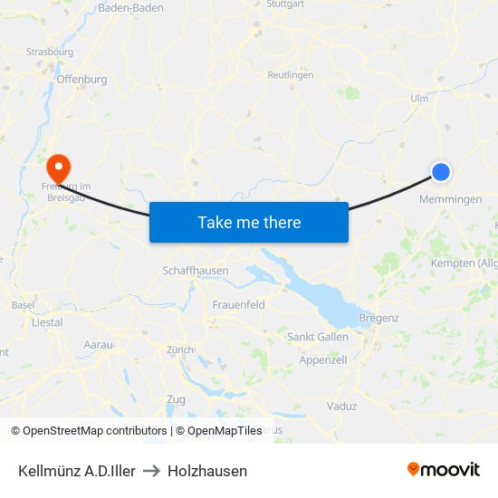 Kellmünz A.D.Iller to Holzhausen map