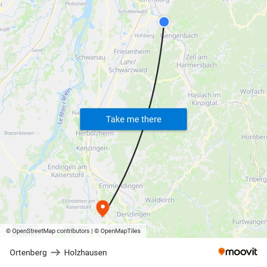 Ortenberg to Holzhausen map