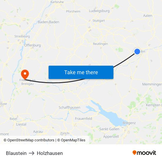 Blaustein to Holzhausen map