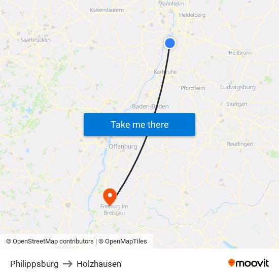 Philippsburg to Holzhausen map