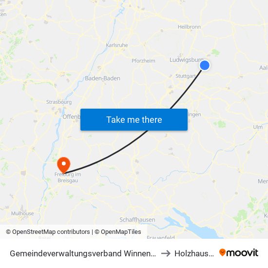 Gemeindeverwaltungsverband Winnenden to Holzhausen map