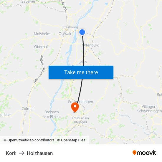 Kork to Holzhausen map