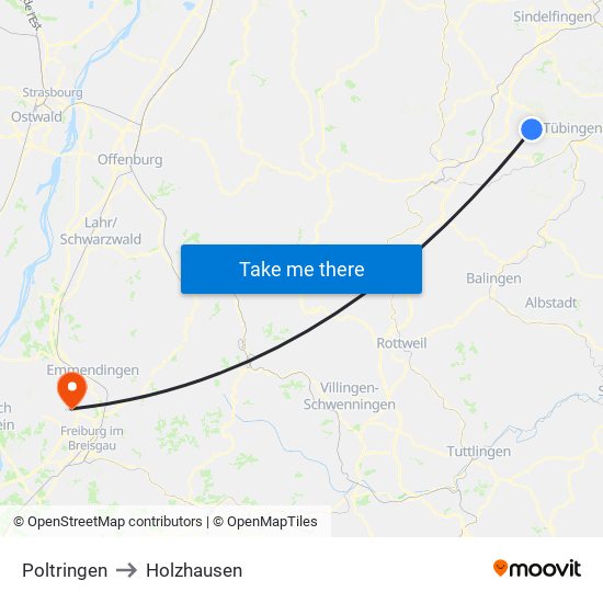 Poltringen to Holzhausen map