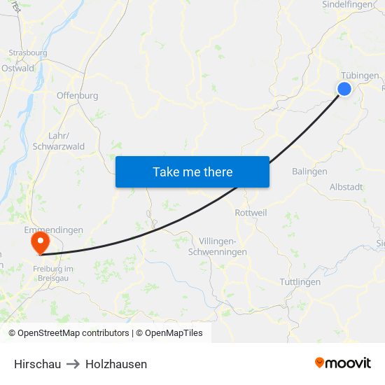 Hirschau to Holzhausen map