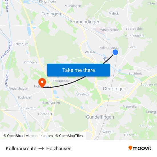 Kollmarsreute to Holzhausen map