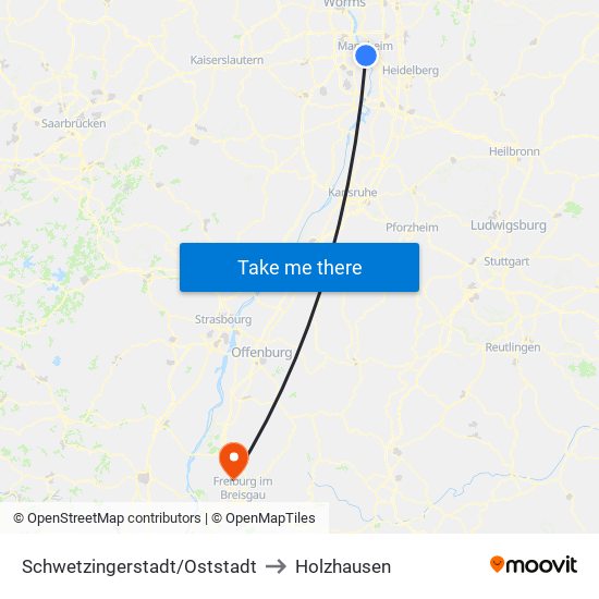 Schwetzingerstadt/Oststadt to Holzhausen map