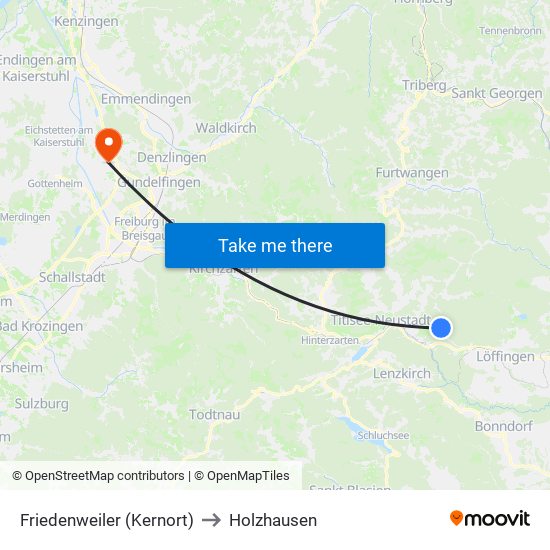 Friedenweiler (Kernort) to Holzhausen map
