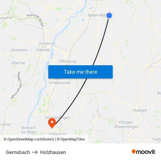 Gernsbach to Holzhausen map