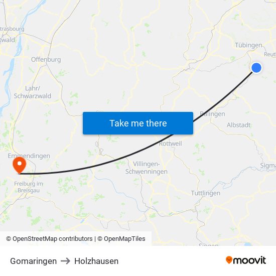 Gomaringen to Holzhausen map