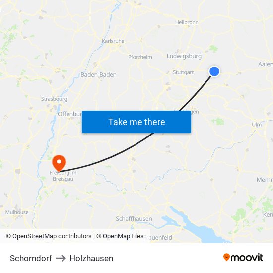 Schorndorf to Holzhausen map