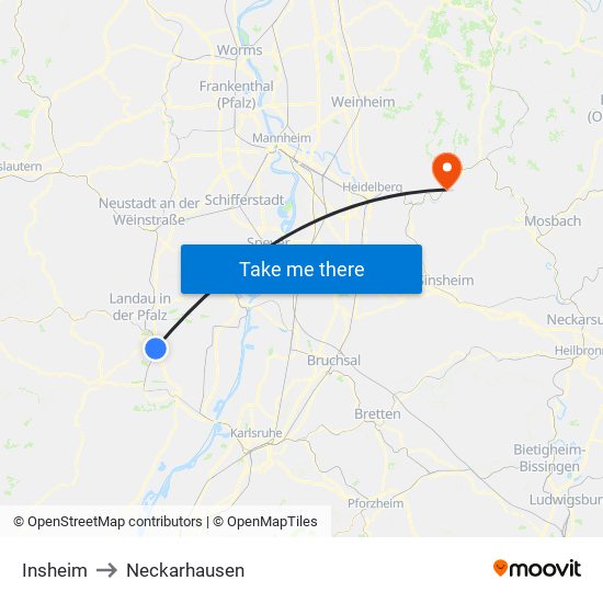 Insheim to Neckarhausen map