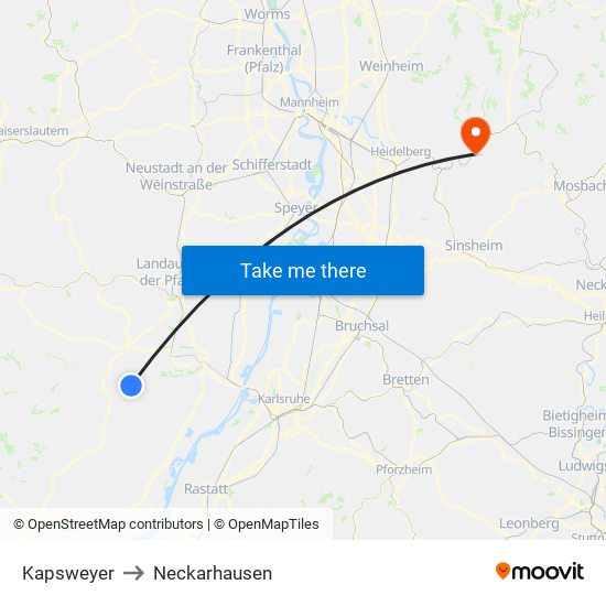 Kapsweyer to Neckarhausen map