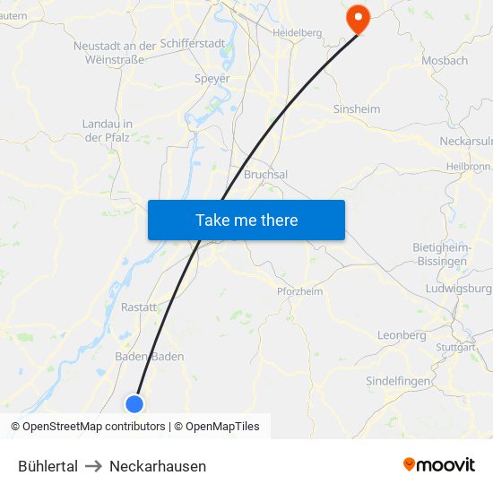 Bühlertal to Neckarhausen map