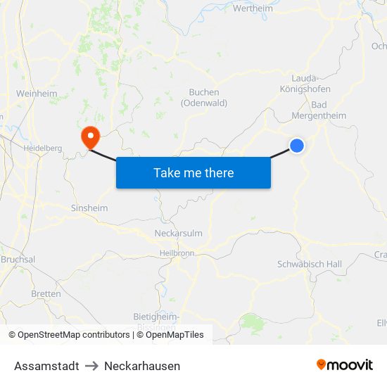 Assamstadt to Neckarhausen map