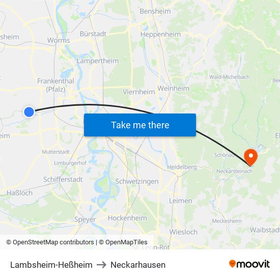 Lambsheim-Heßheim to Neckarhausen map