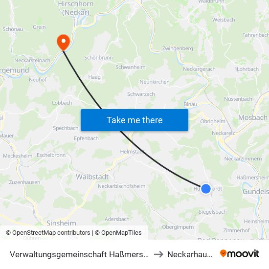 Verwaltungsgemeinschaft Haßmersheim to Neckarhausen map