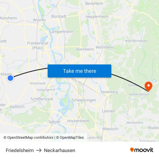 Friedelsheim to Neckarhausen map