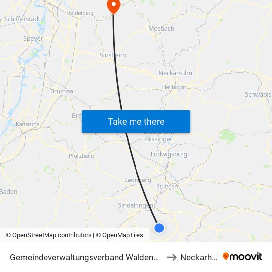 Gemeindeverwaltungsverband Waldenbuch/Steinenbronn to Neckarhausen map