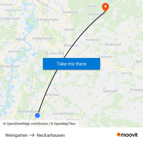 Weingarten to Neckarhausen map