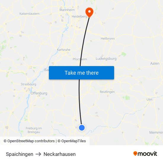 Spaichingen to Neckarhausen map