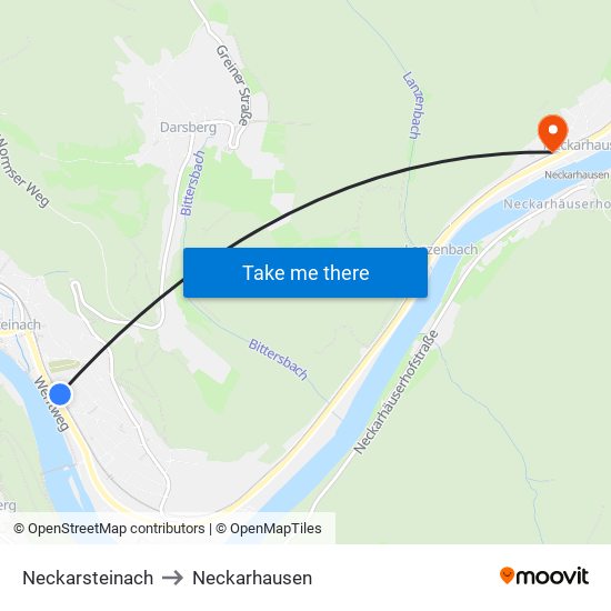 Neckarsteinach to Neckarhausen map