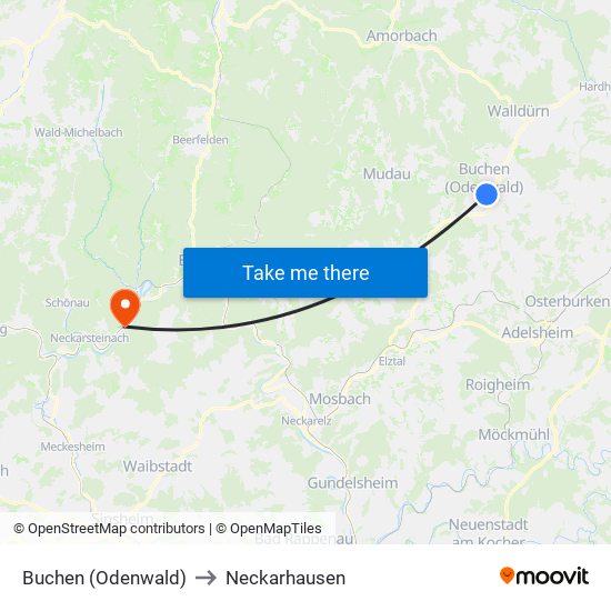 Buchen (Odenwald) to Neckarhausen map