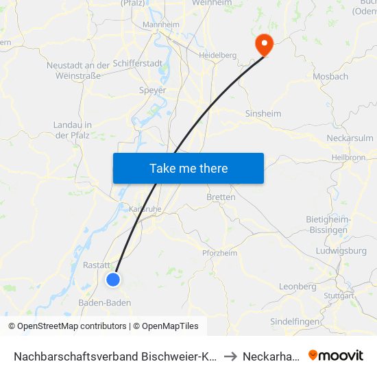 Nachbarschaftsverband Bischweier-Kuppenheim to Neckarhausen map