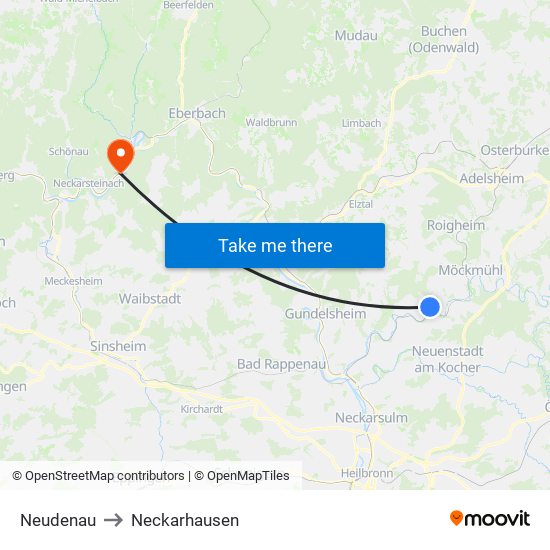 Neudenau to Neckarhausen map