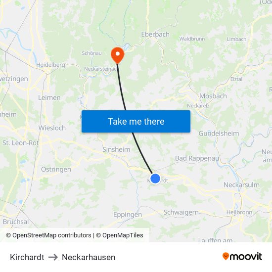 Kirchardt to Neckarhausen map