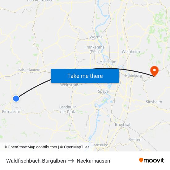 Waldfischbach-Burgalben to Neckarhausen map