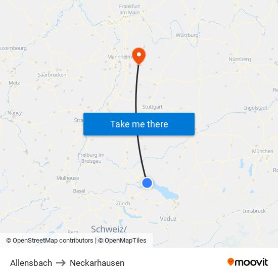 Allensbach to Neckarhausen map