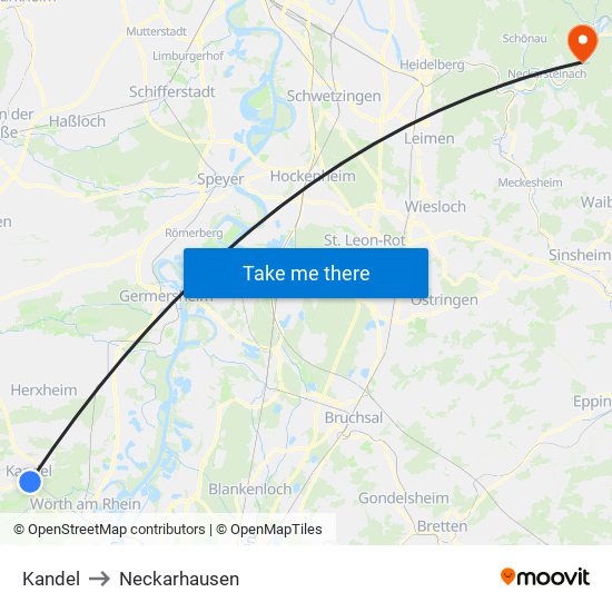 Kandel to Neckarhausen map