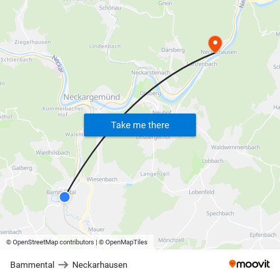 Bammental to Neckarhausen map